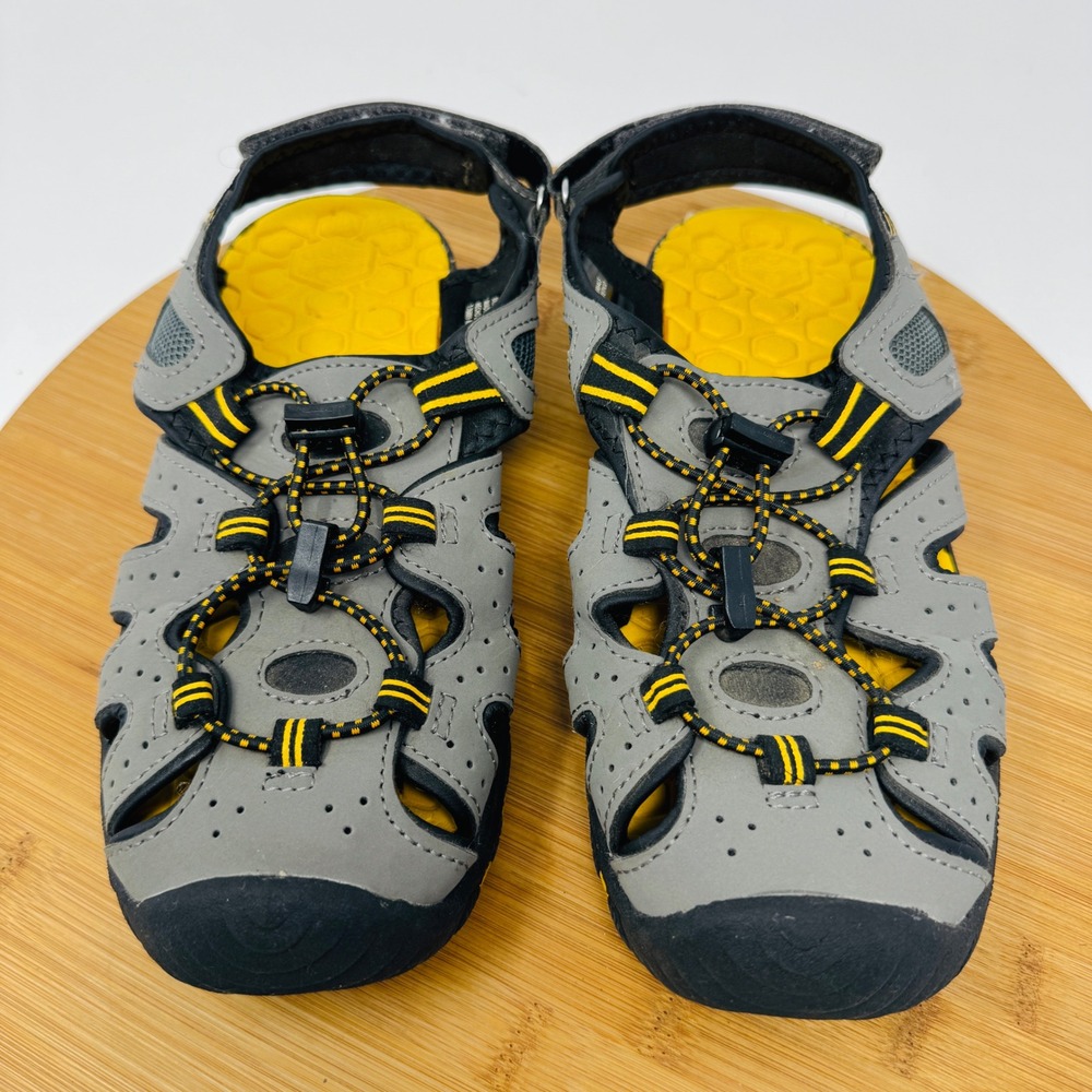 Khombu Kyle Grey Yellow Bungee Closed Toe Water Sandals Shoes Kids Size 4
